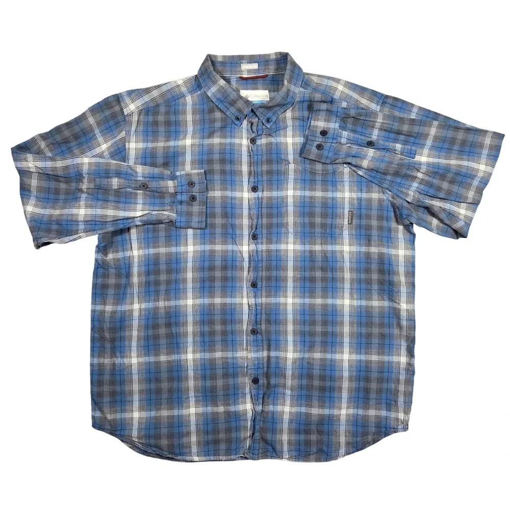 Columbia Men's 1X Regular Fit Blue Plaid Long Sleeve Button Up Shirt‎ Outdoors